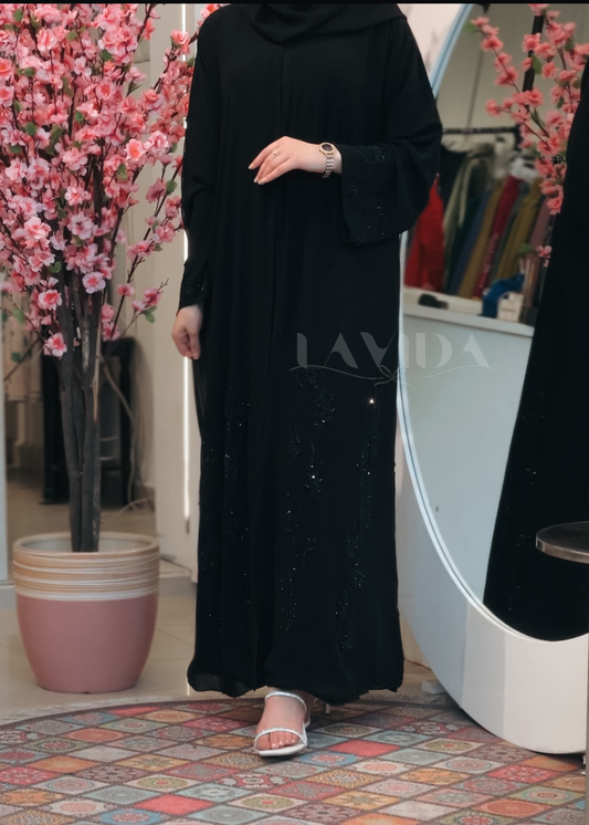 عباية دبل شيفون ستراس اسود