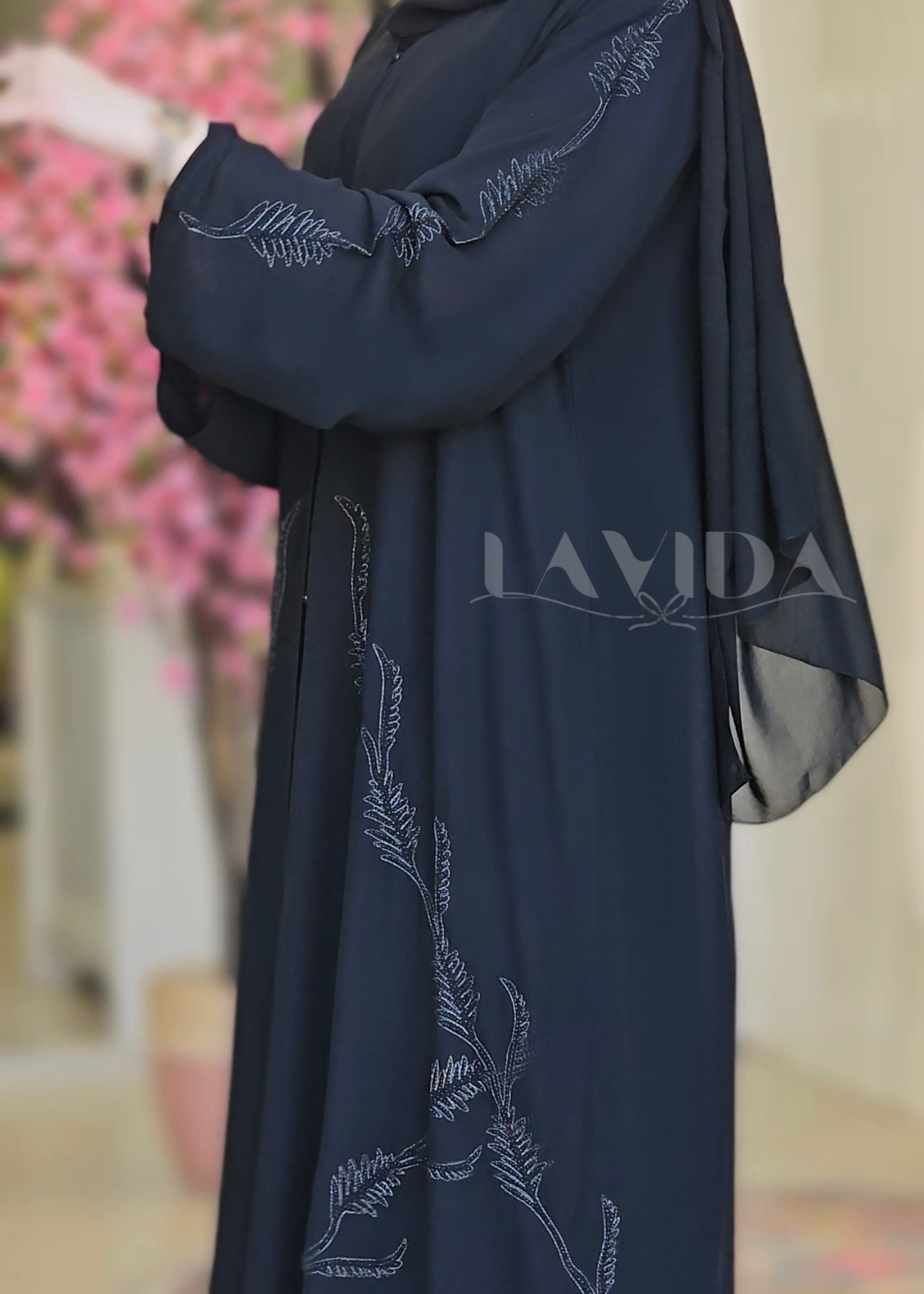 عباية دبل شيفون ستراس فضي