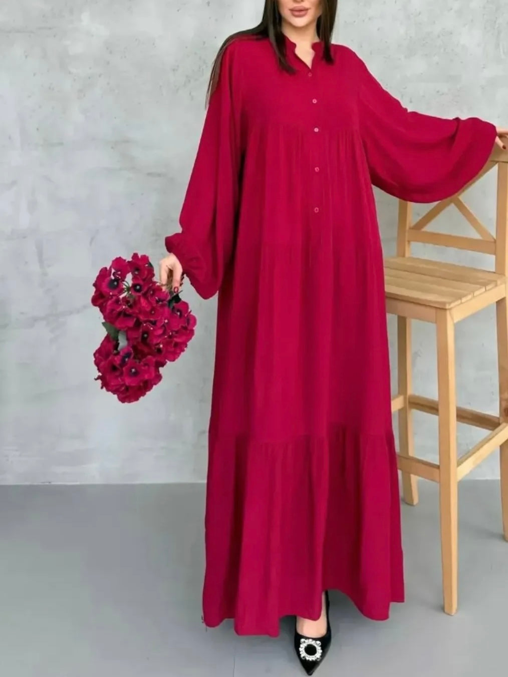 فستان فلو سادة (احمر)