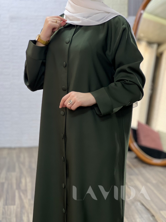 فستان بأزرار زيتي