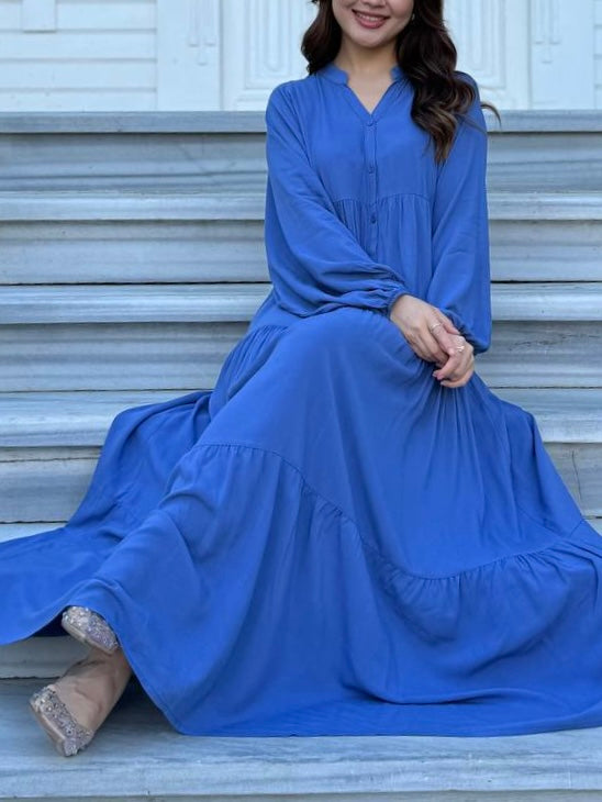 فستان فلو سادة (ازرق)