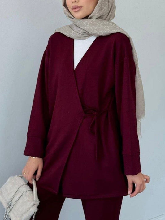 طقم جكيت ربط جانبي وبنطلون