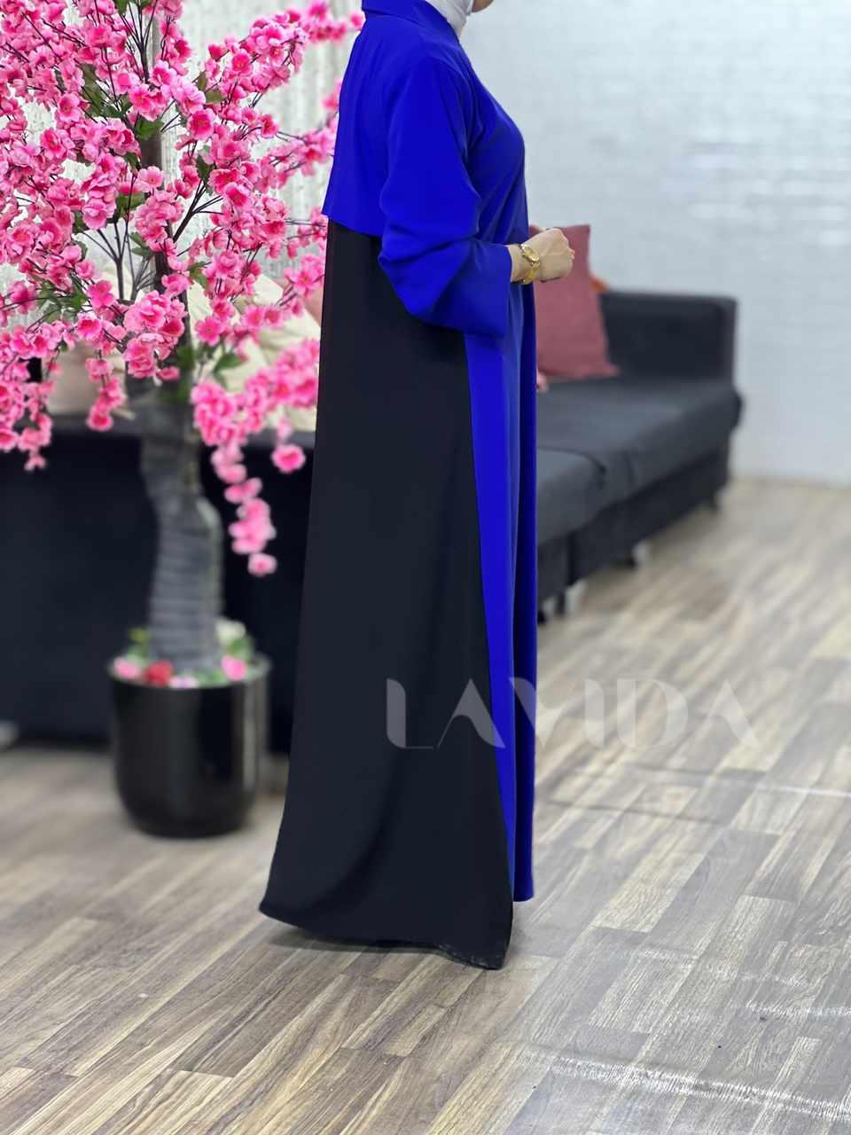 فستان لونين اسود و نيلي