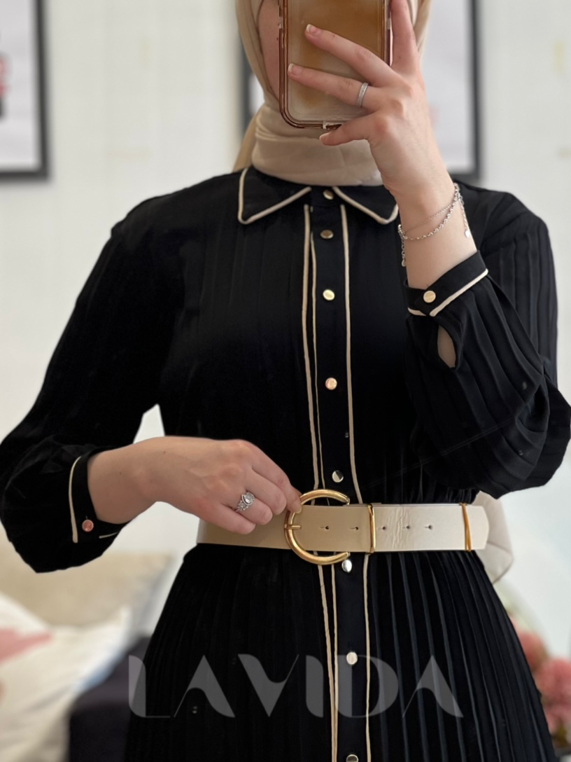 فستان كسرات مع حزام (اسود)