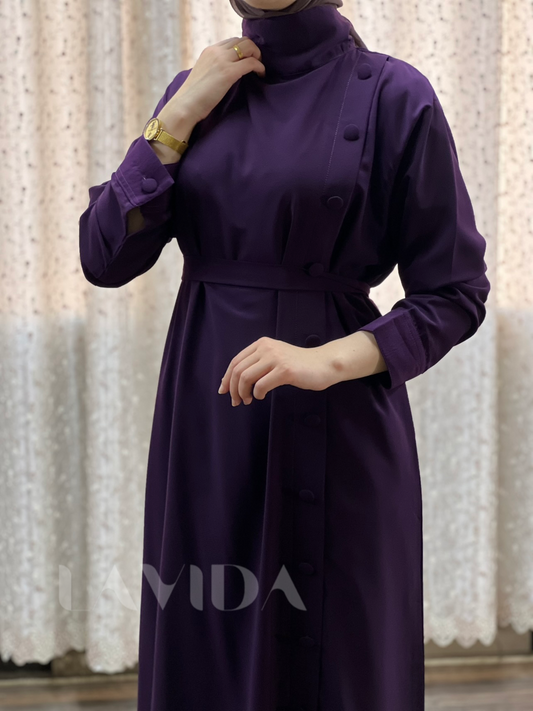 فستان أزرار جانبية (مغلق بالكامل) بنفسجي