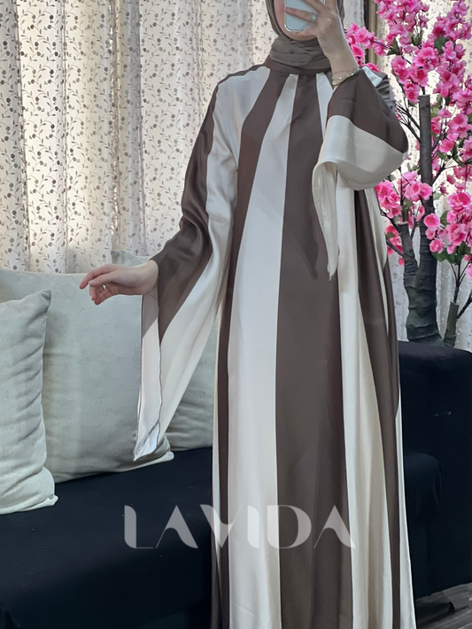 فستان كلوش مخطط بني