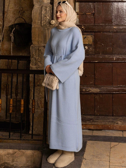 فستان صوف وبر ثقيل (ازرق بارد)