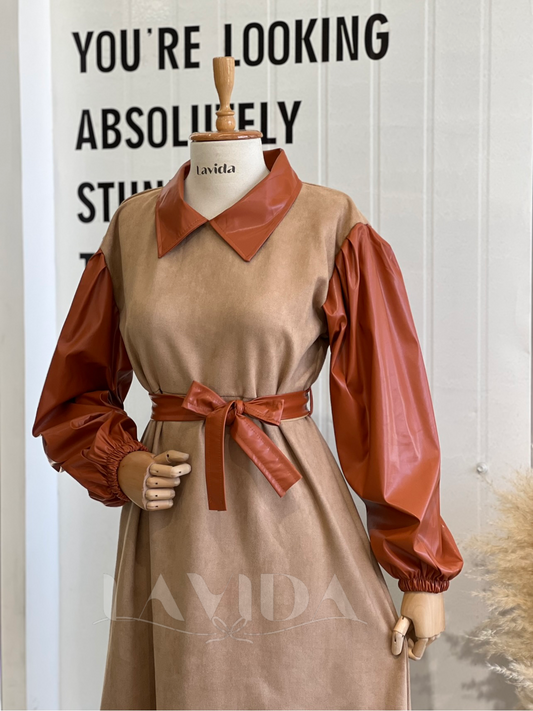 فستان أكمام جلد