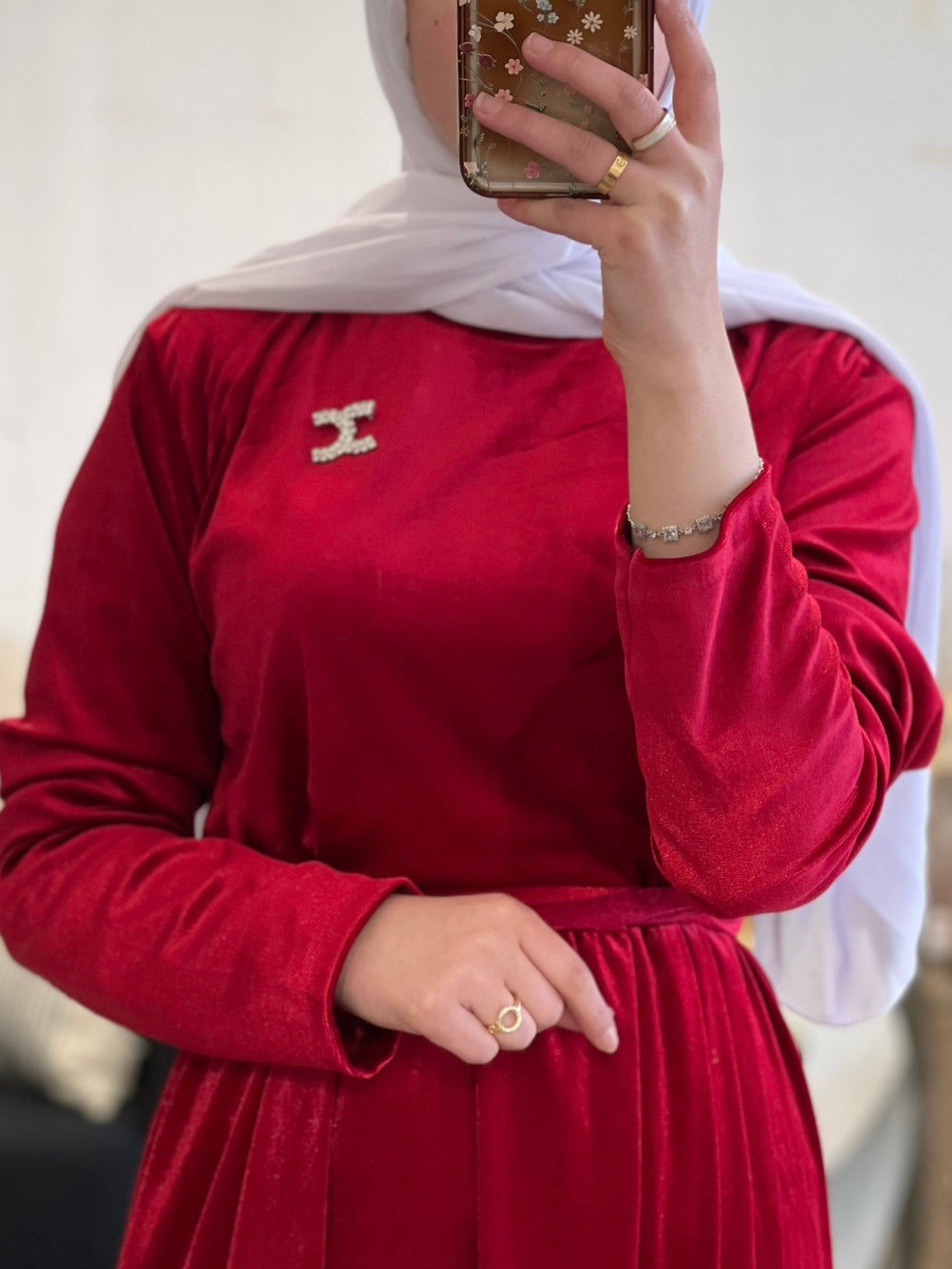 فستان كلوش مخمل خمري