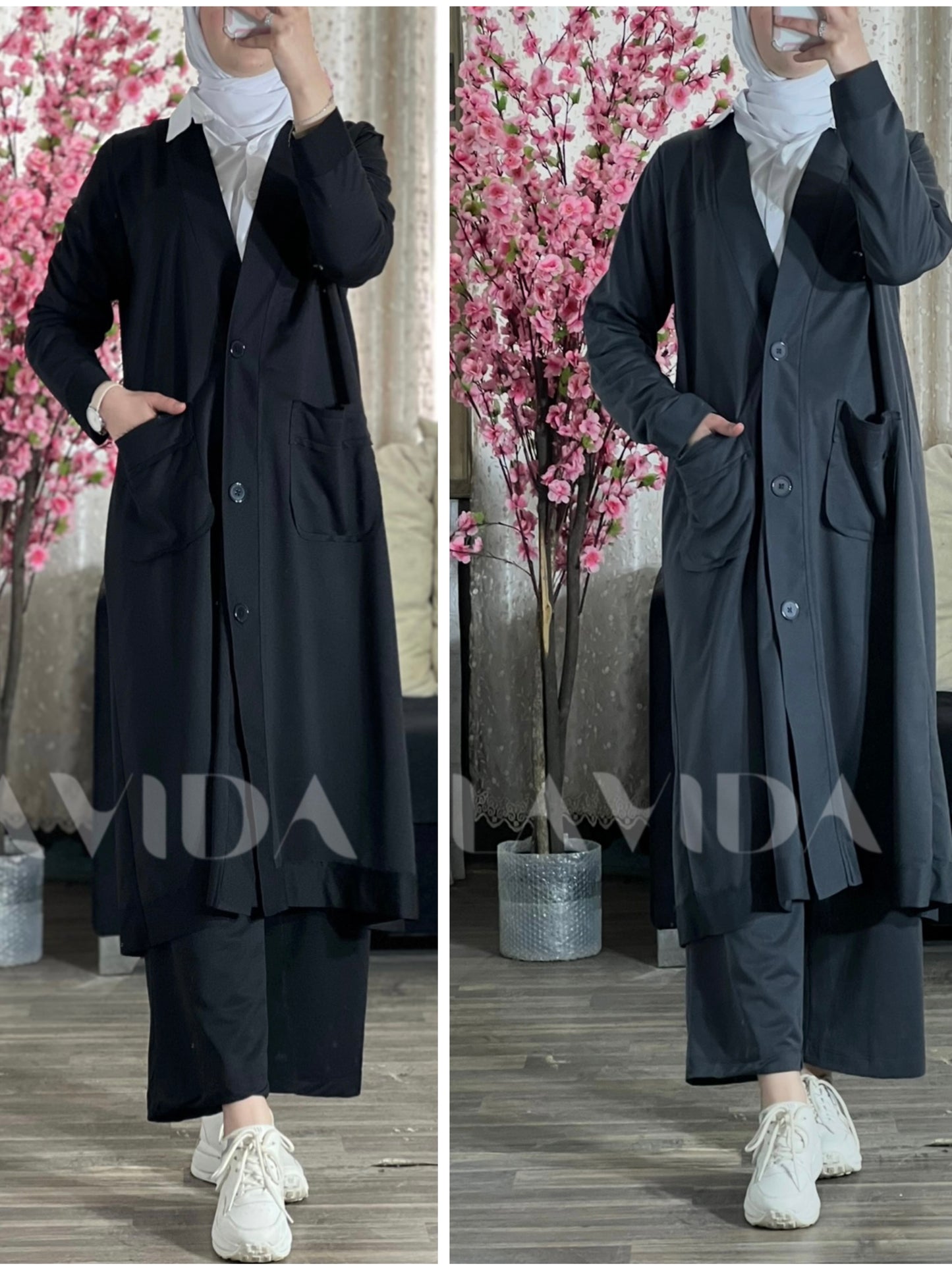 طقم قطعتين جكيت أزرار رمادي