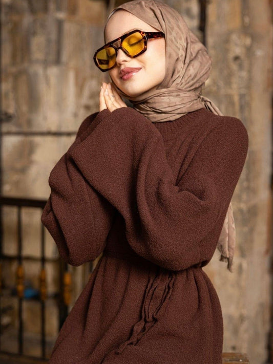 فستان صوف وبر ثقيل (بني)