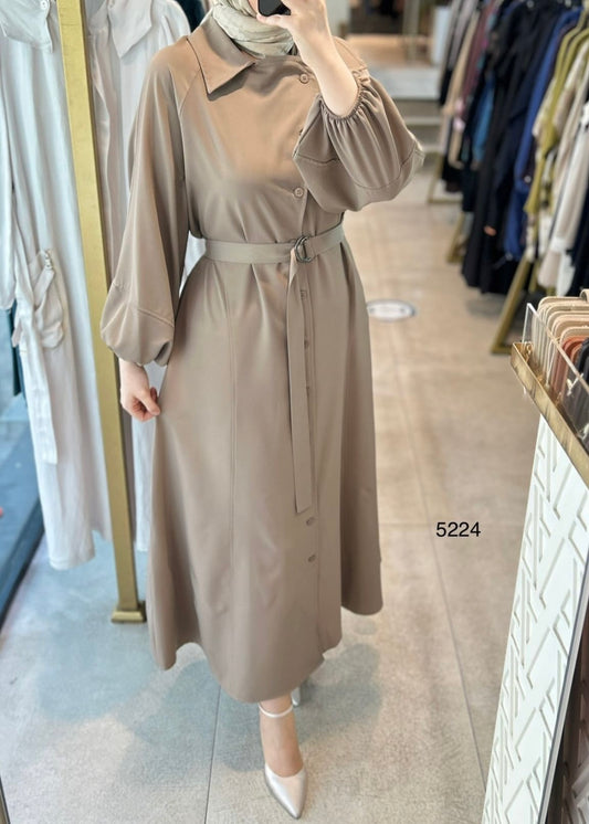 فستان أزرار بالكامل بيج