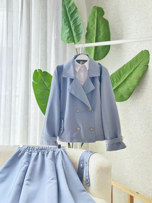 طقم تنورة و جكيت ازرق بارد