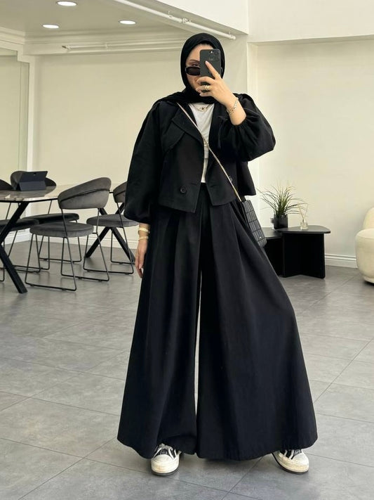 طقم جينز جكيت و بنطلون عريض جداً أسود