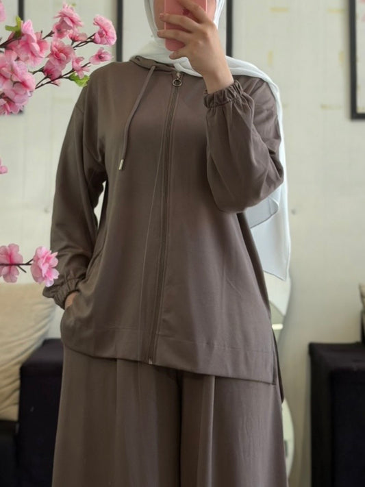 طقم بنطلون عريض مع جكيت (موكا)