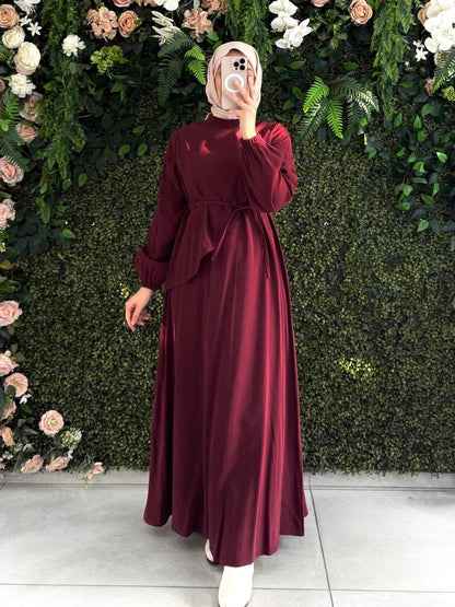 فستان مع حزام خمري