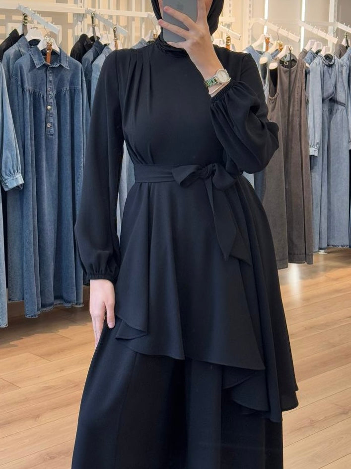 طقم بنطلون عريض و بلوز (اسود)