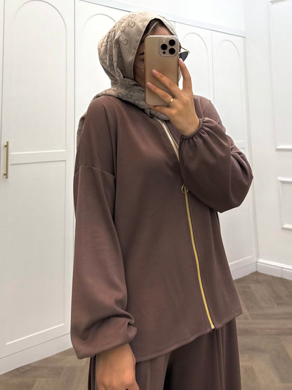 طقم بنطلون عريض مع جكيت (موكا)