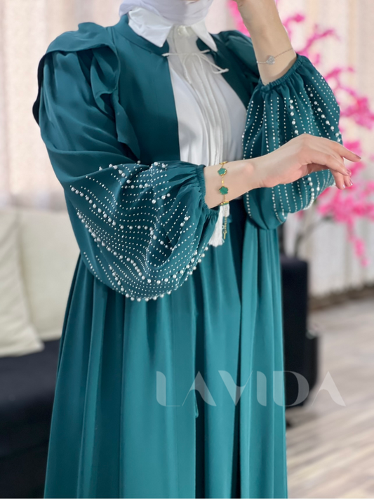 طقم عباية مع فستان (تركواز)