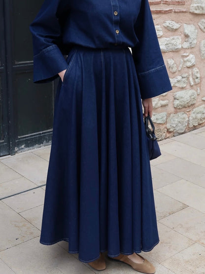 طقم جينز قميص و تنورة