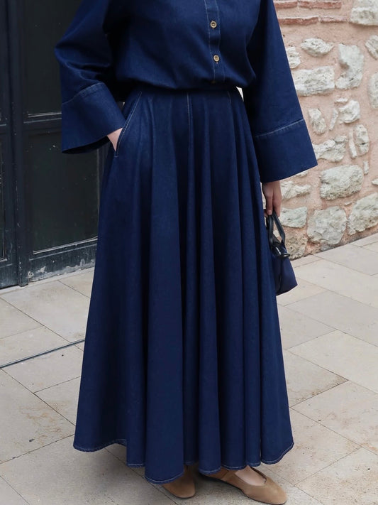 طقم جينز قميص و تنورة