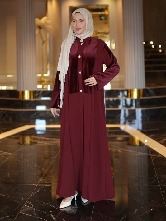 عباية مخمل ازرار خمري