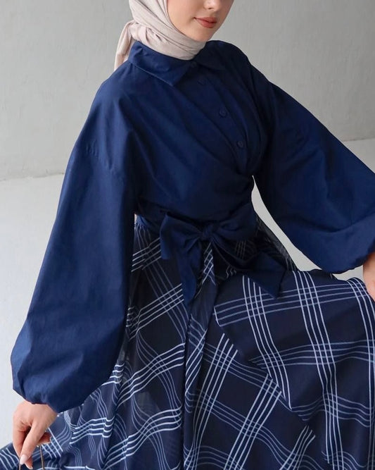 طقم قطعتين قميص و تنورة (كحلي)