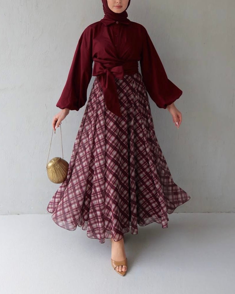 طقم قطعتين قميص و تنورة (برجندي)