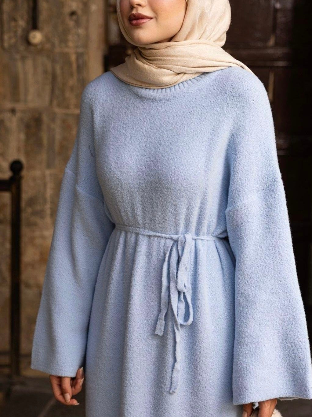 فستان صوف وبر ثقيل (ازرق بارد)