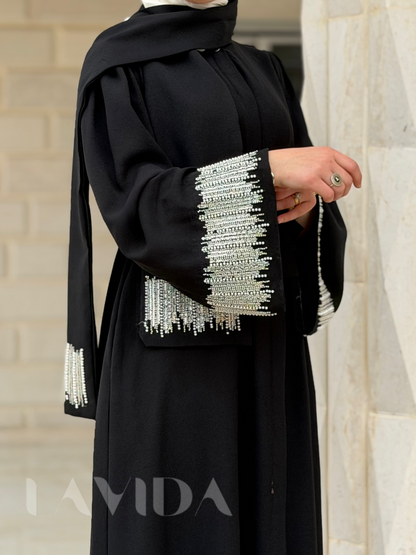 فستان ازرار كامل مع سكارف (اسود)