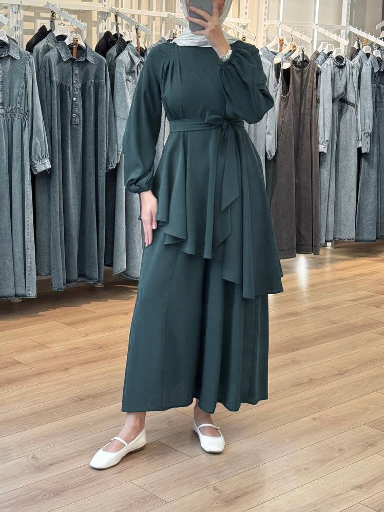 طقم بنطلون عريض و بلوز (جنزاري)