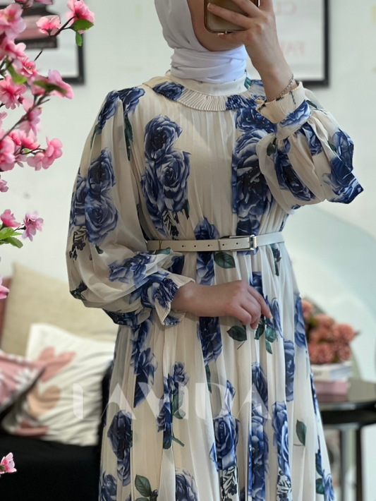 فستان شيفون مورد ، مبطن (أزرق)