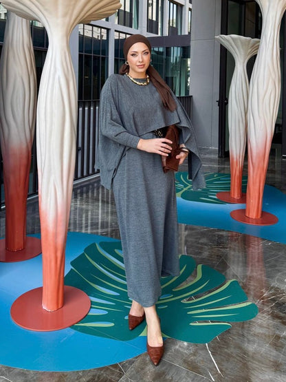 فستان مع بلوز رد عالكتف (يشمل الحزام)