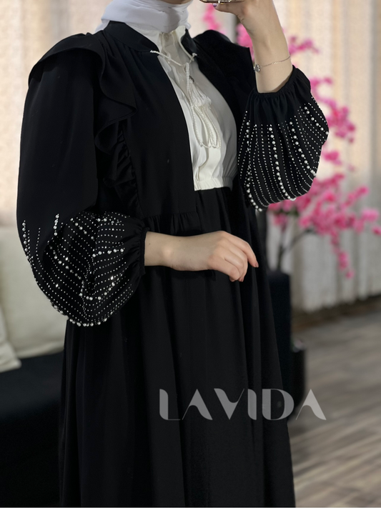 طقم عباية مع فستان (اسود)