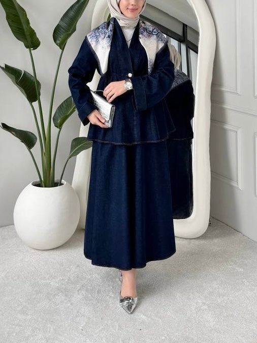 طقم ٣ قطع (جكيت و تنورة و فولار)