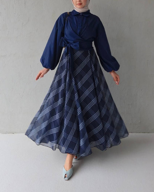 طقم قطعتين قميص و تنورة (كحلي)