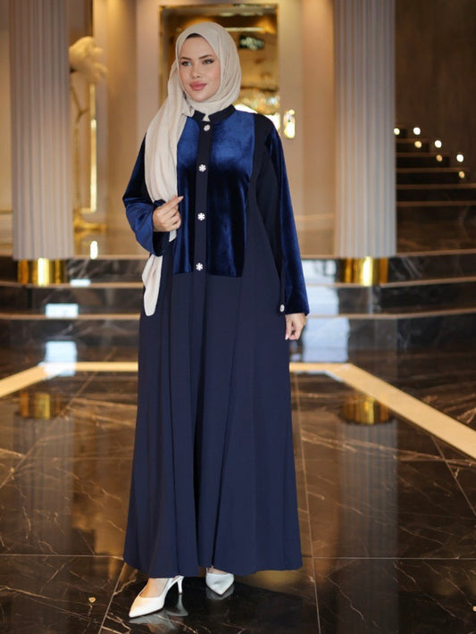 عباية مخمل ازرار كحلي