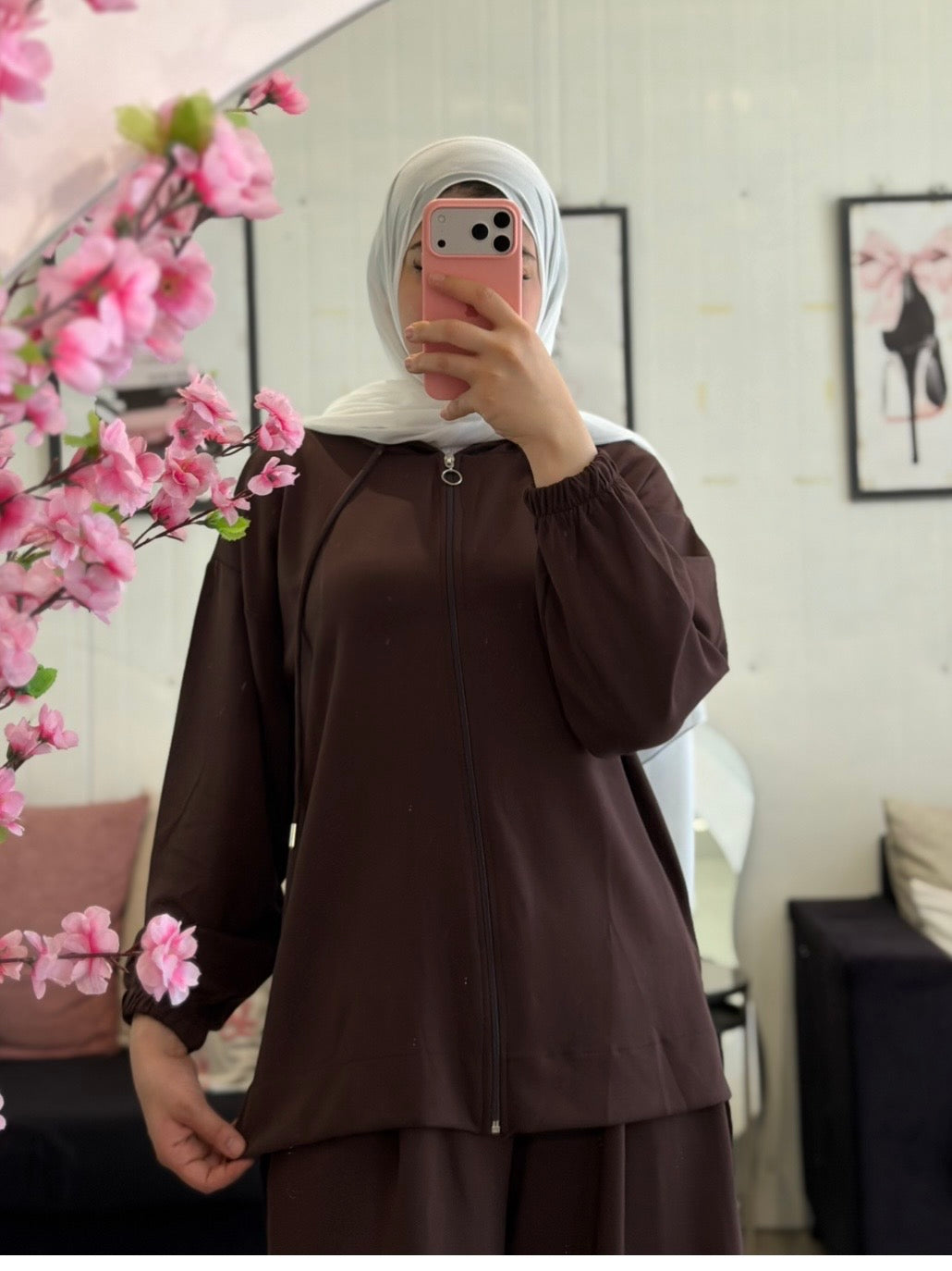 طقم بنطلون عريض مع جكيت (بني)