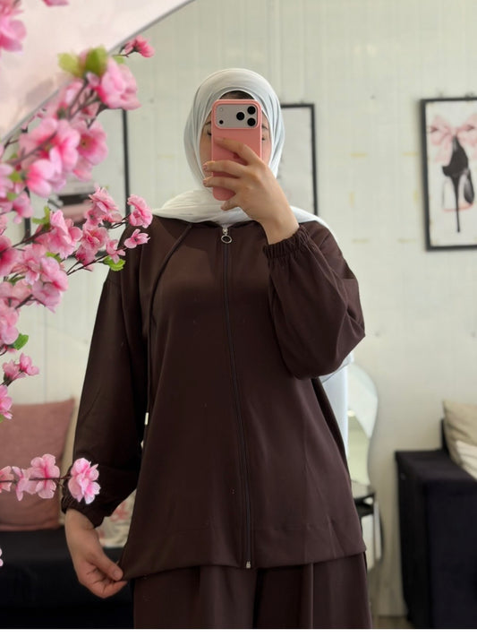طقم بنطلون عريض مع جكيت (بني)