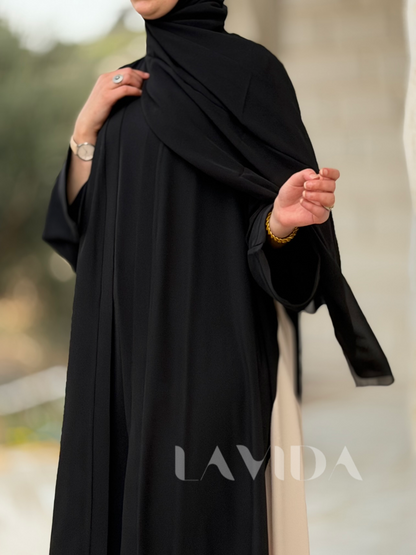 عباية كلوش لونين (اسود) مع شال هدية