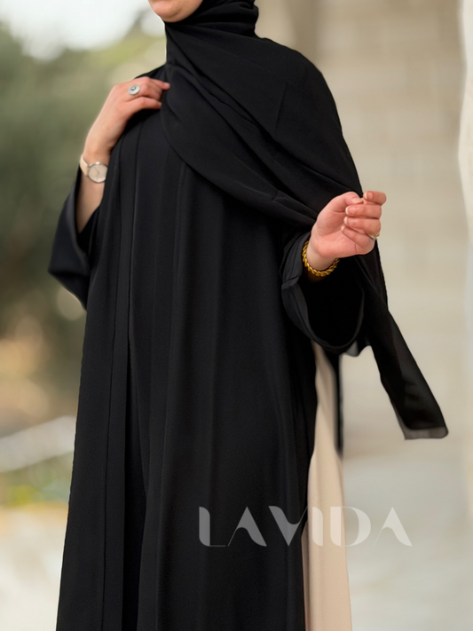 عباية كلوش لونين (اسود) مع شال هدية