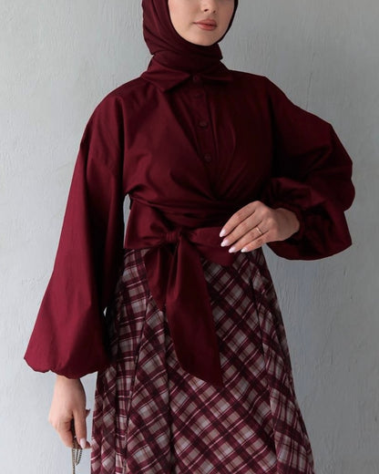 طقم قطعتين قميص و تنورة (برجندي)