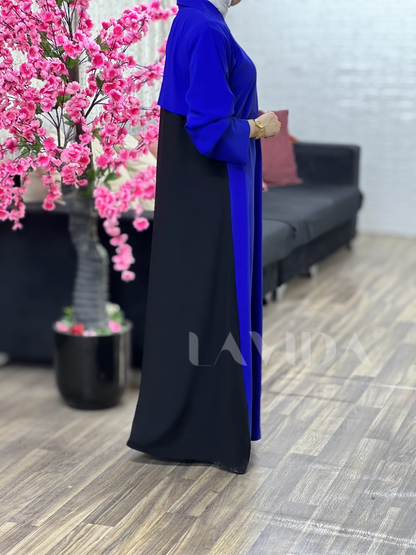 فستان لونين اسود و زيتي
