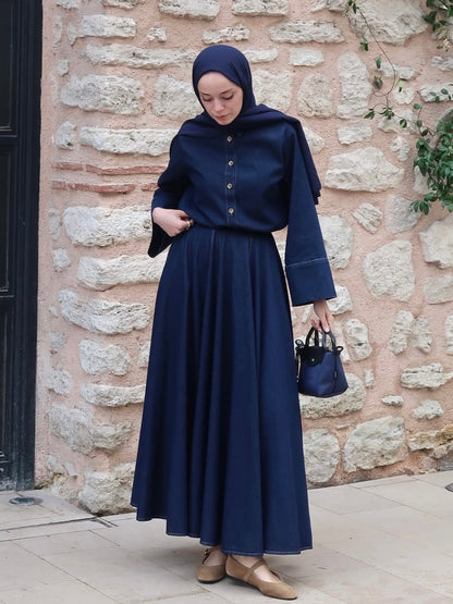 طقم جينز قميص و تنورة