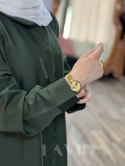 فستان بأزرار زيتي