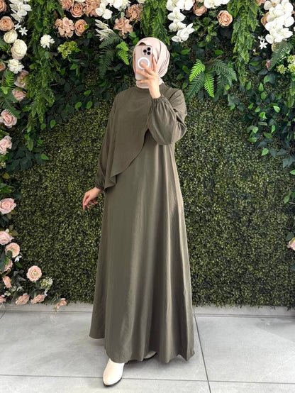 فستان مع حزام زيتي