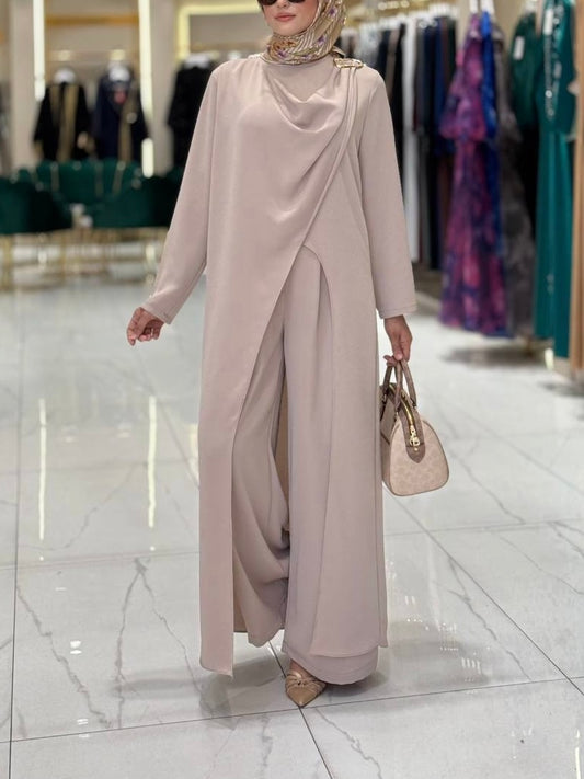 طقم تونيك طويل مع بنطلون عريض