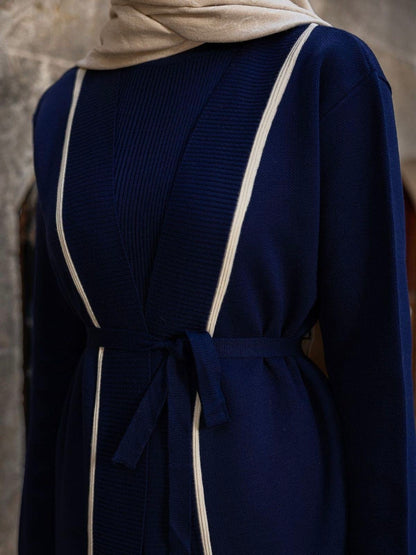 طقم تريكو قطعتين فستان وجكيت (كحلي)